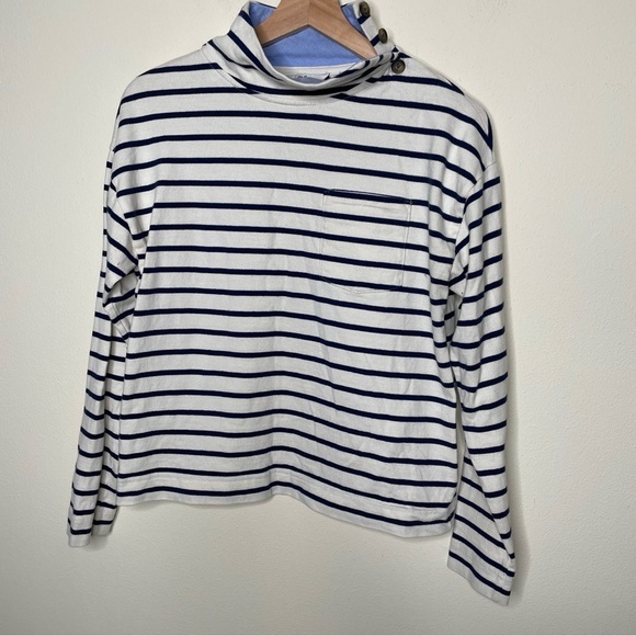 Vineyard Vines Navy & White Breton Striped Mock Neck Pullover Top small - Picture 1 of 8